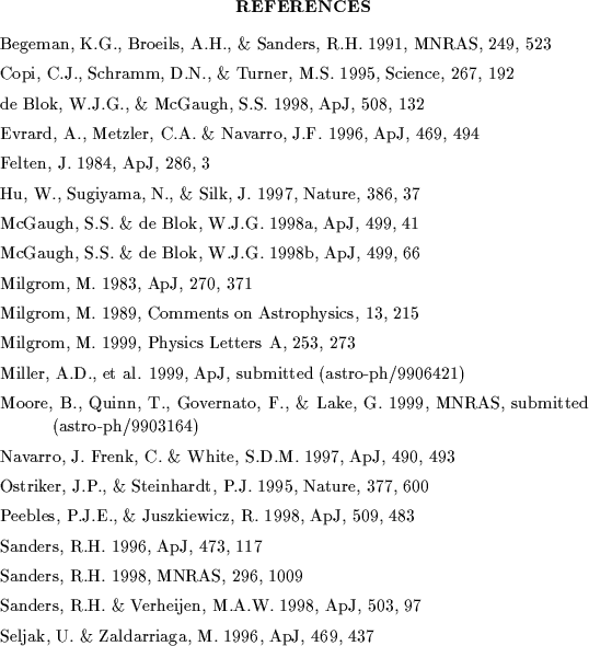 \begin{references}
% latex2html id marker 111
\reference{BBS} Begeman, K.G., Bro...
 ...nce{cmbfast} Seljak, U. \& Zaldarriaga, M. 1996, \apj, 469, 437
\end{references}